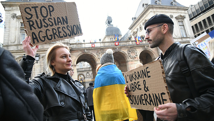 Manifestation de soutien à l'Ukraine à Lyon le 24 février