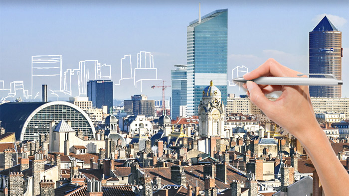 schéma : dessin sur la photo de la ville