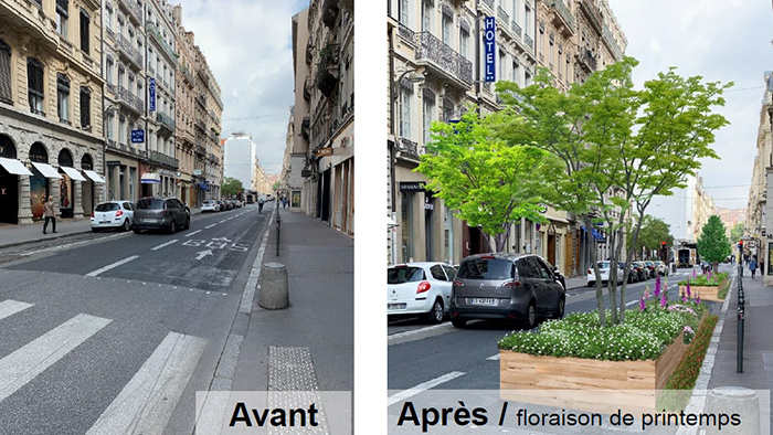 Rue avant et après fleurissement floraison de printemps