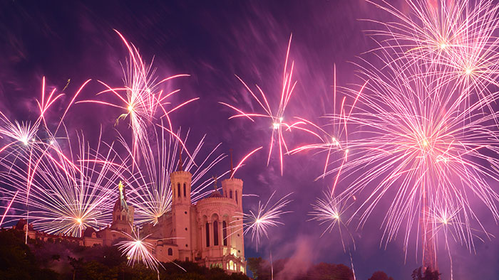 Feu d'artifice du 14 juillet depuis la colline de Fourvière