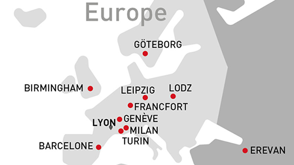 Carte des territoires partenaires sur le continent européen