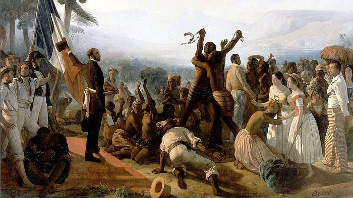 L'Abolition de l'esclavage dans les colonies françaises en 1848 (1848-1849), du peintre lyonnais François-Auguste Biard (toile conservée au Château de Versailles)